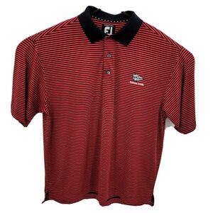 FootJoy Polo Shirt ProDry Lisle‎ Mens Large Red Black Striped Short Sleeve Logo
